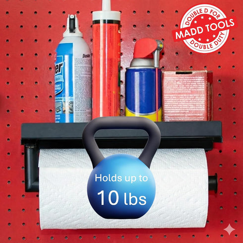 Pegboard Paper Towel Holder and Shelf, Peg Board Accessory Kit with Heavy Duty Pegboard Hooks for Garage Workshop Craft
