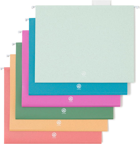 U Brands U-Eco Poly Hanging File Folders, Set of 12, Letter Size, Assorted Brights with White Metal Rods