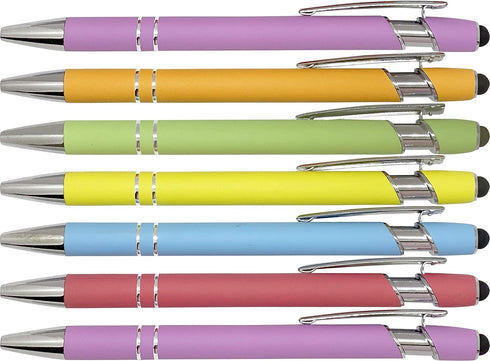 Pastel Rubberized Soft Touch Ballpoint Pen with Stylus Tip, Premium Metal Pen, Black Ink, Medium Point (Assorted, 7