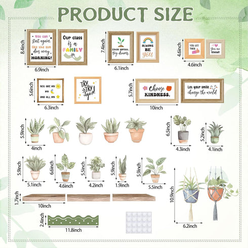 Pajean Bookshelf Bulletin Board Plant Motivational Positive Classroom Decoration Greenery Potted Cutouts for Back