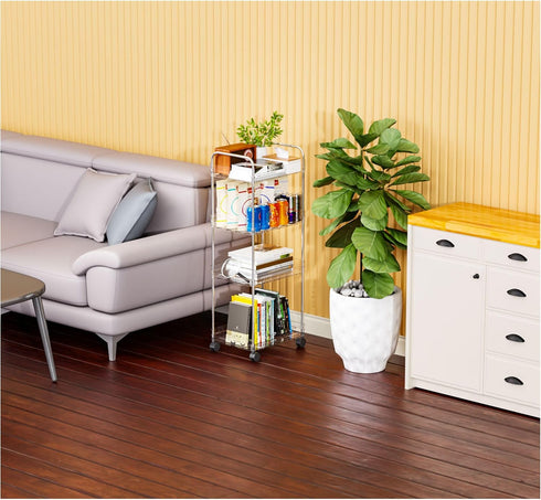 Yieach 4 Tier Acrylic Clear Rolling Cart with Wheels,Plastic Storage Cart on Wheels for Bedside,Dorm Room,Bathroom
