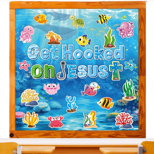 gisgfim Ocean Fish Bulletin Board Decorations - Christian Sea Animals Cutouts for Sunday School