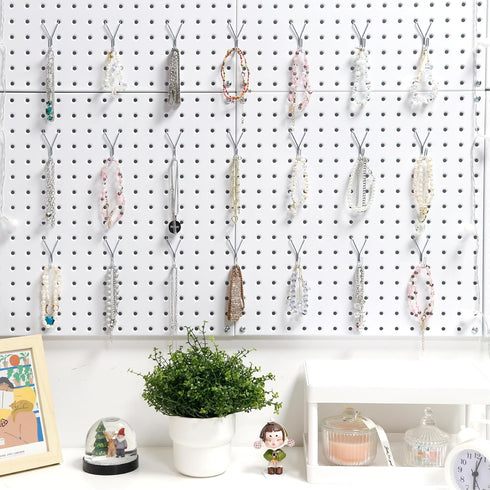 HUHOLE 80 Pack Pegboard Hooks, J-Hook, 1 Inch Silver Hooks, Ideal Display Pegs for Hanging Jewelry, Tools, Retail Items