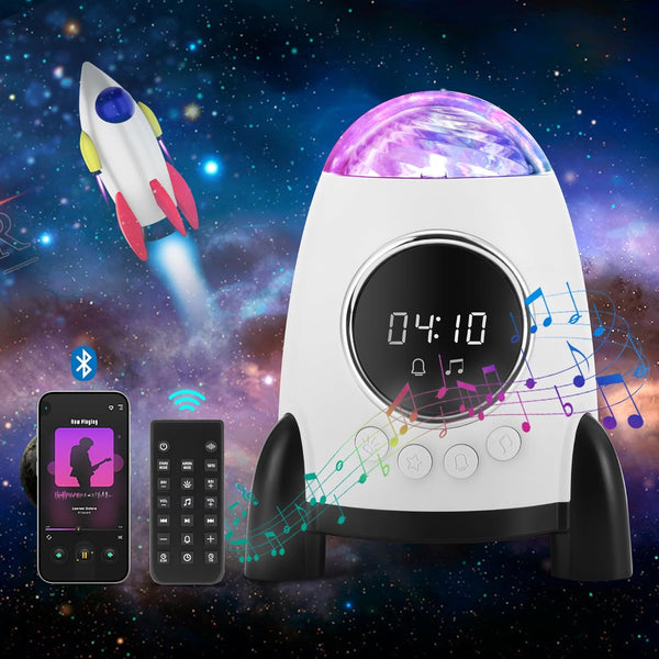 Star Projector With Alarm Clock, Rocket Galaxy for Bedroom, Bluetooth Speaker and