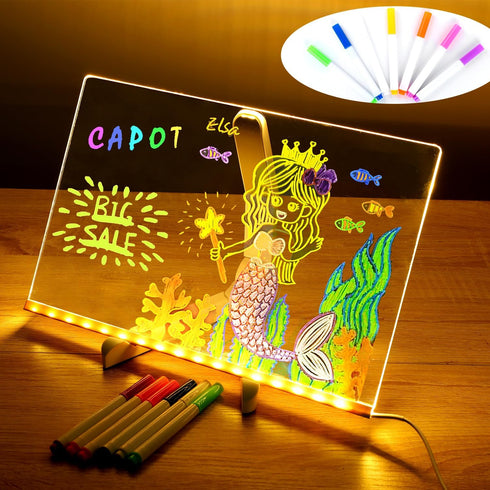 LED Note Board with Colors, Glowing Acrylic Dry Erase Board with Light, 11.8 x 7.9in Memo Message Board