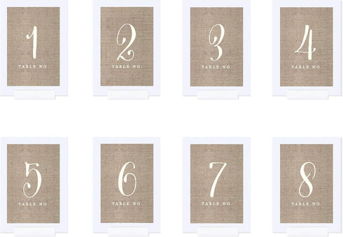 1-8, 1-Set, 4x6-inch, Andaz Press Framed Double-Sided Table Numbers Burlap Print, For Fall Autumn Party Catering