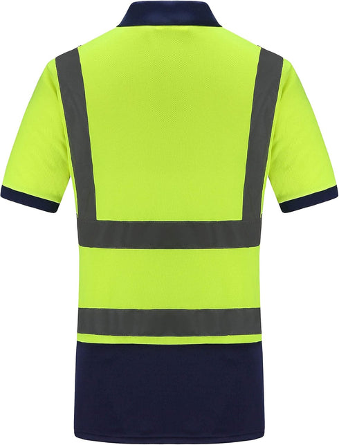 High Visibility Polo Shirt, Short Sleeve Job Safety Reflective Gear, Yellow, Medium