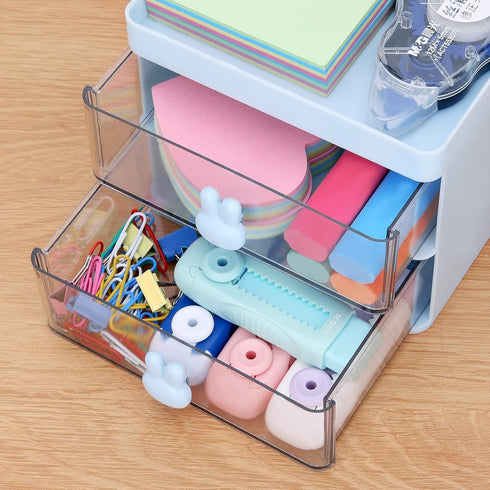 LETURE Small Desk Organizer With Drawer, Office Storage Box for Business Card, Pen, Pencil, Mobile Phone, Makeup