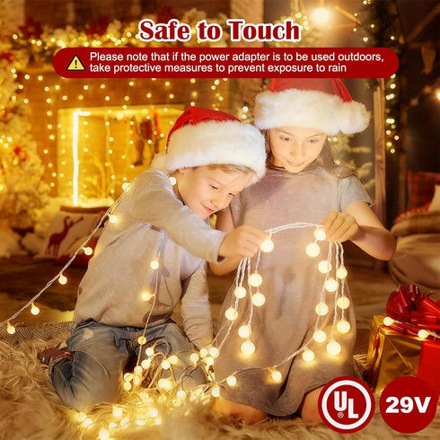 33FT 100LED 8 Christmas Lights Indoor, Globe String Lights for Bedroom Modes with Remote, Outdoor Hanging Fairy Lights