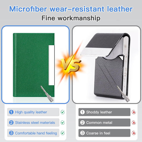 Padike Business Card Holder Case, Professional PU Leather & Stainless Steel Multi Card Wallet for Men & Women (U-Green)