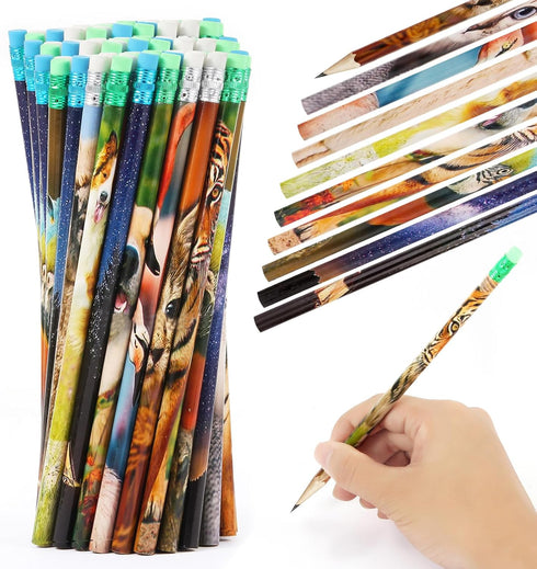 Kolewo4ever 100 Pieces Animal Pencils, Galaxy Sky Pencils for Teachers Classrooms Reward Party Supplies