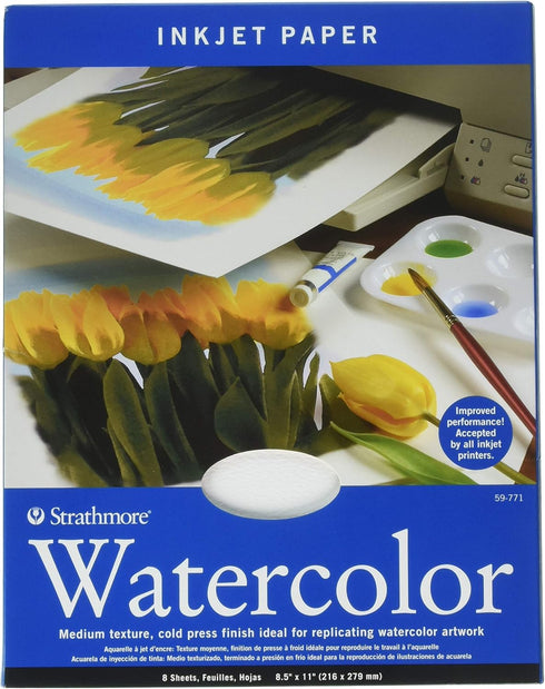 Strathmore Inkjet Watercolor Paper, 8.5x11 inches, 8 Sheets, 115lb/245g, Artist Paper for Watercolors