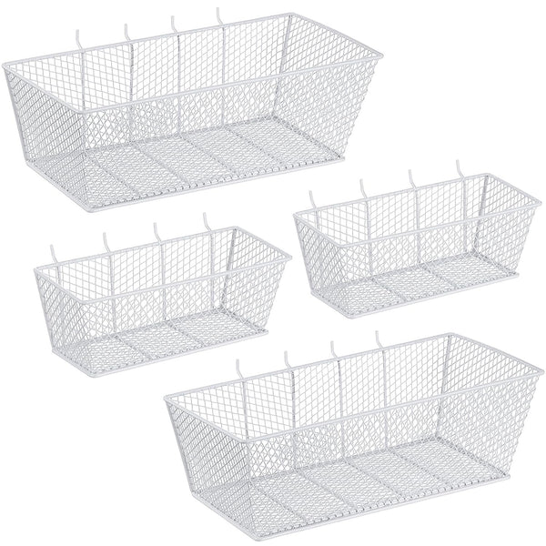 Sieral 4 Pcs Metal Wire Shelf Baskets, Pegboard Organizer Accessories for Garage Workbench, 2 Sizes (White)
