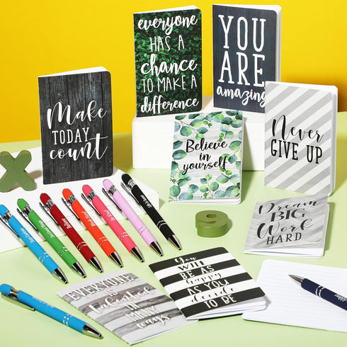 Funrous 32 Pcs Motivational Quote Pens, Mini Notepads and Ballpoint Pen Gift Set for Student Men Women