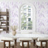 17.5" 393.7", Countertop White Purple Leaf Wallpaper Peel and Stick, Botanical Leaves Contact Paper x Modern Vinyl Wall