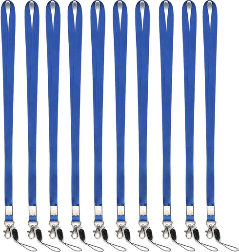 YOUOWO 10 Pack Neck Lanyard, Office Nylon Blue Lanyards with J-Hook for Badge Holders, ID Name Badges