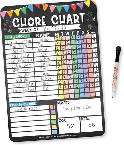 Magnetic Chore Chart for Kids, Dry Erase Reward System for Adults, Fiesta Chalk Responsibility Board for Family