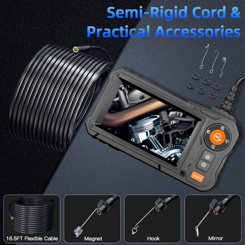 WINWEND 4.3" Cameras,IP67 8 1080P 16.5ft Endoscope Camera with Light - LCD Screen Inspection Waterproof Borescope