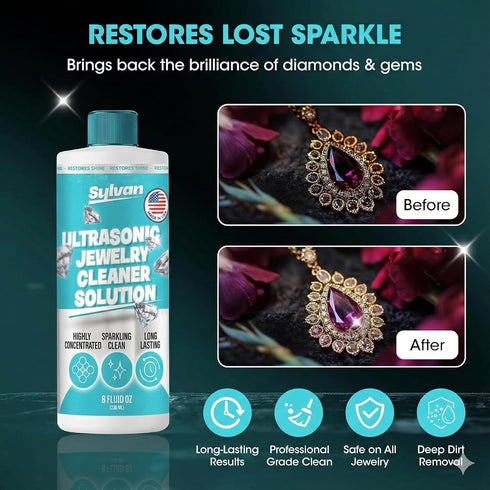100+ 8 Oz Ultrasonic Jewelry Cleaner Solution Concentrate | Uses | | Made in The USA | Compatible with All Ultrasonic