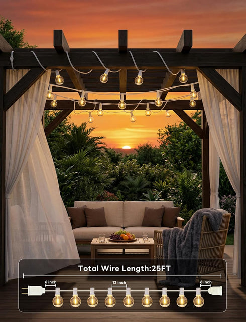 25Ft 27 Bulbs(2 Abeja LED Outdoor String Light, Patio Globe String Lights with Shatterproof LED Clear Spare), Hanging