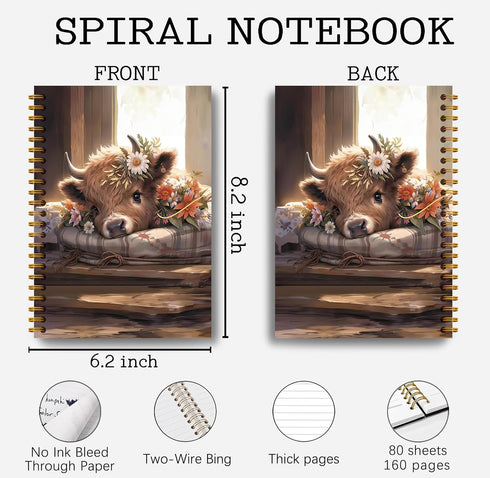 Highland Cow Notebook Journal - Daisy Floral Spiral Journal Notebook, Spring Highland Cow Gifts, 5.5×8.3, 164 Pages,