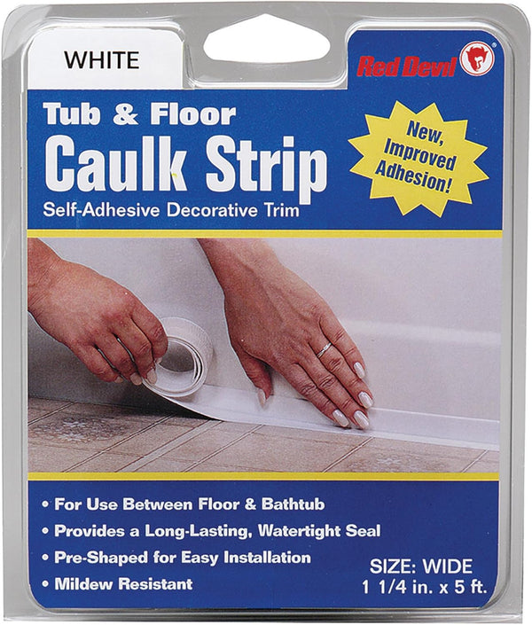 Red Devil 0170 Wide Tub & Floor Caulk Strip, 1-1/4" x 5', White