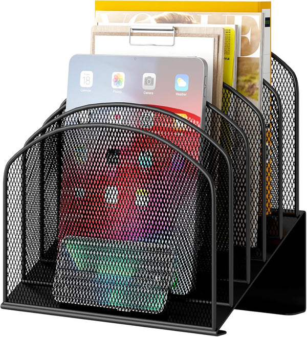 Desk File Organizer, Metal Mesh Vertical Folder Holder for Office, School, Home, 1 Pack
