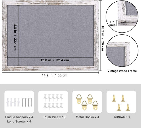 Gray Felt Bulletin Board, Decorative Hanging Bulletin Boards for Walls with White Rustic Wood Frame, Pin Board Vision Board for Office Home and School with Pins, Screws (2636,WH,2pc) by Aitakatta
