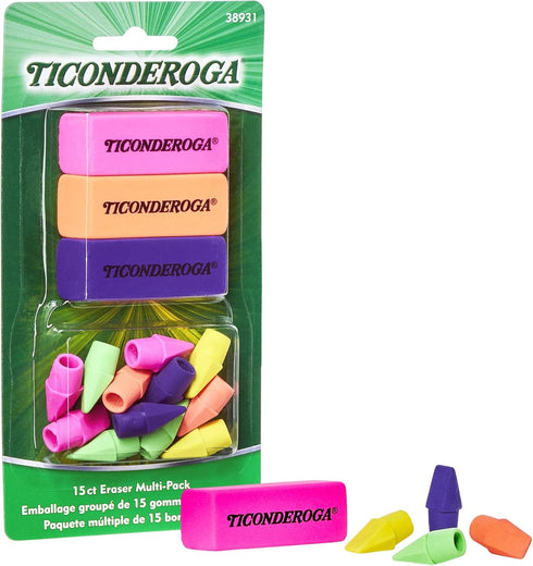 Ticonderoga Erasers, Neon, 15 Count (Pack of 8) (38931SP)