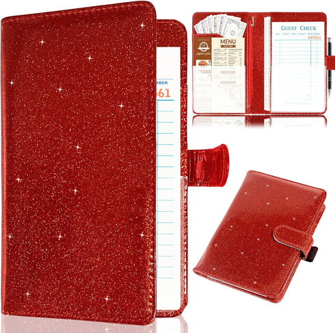 Server Book for Waitress,Leather Waiter Book Organizer with Zipper Pocket, Bling Waitress