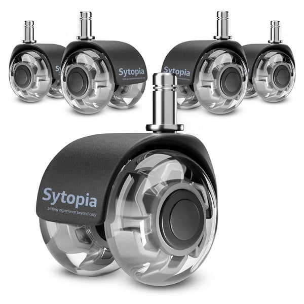 Office Chair Caster Wheels Set of 5, Heavy Duty 2'' Mute Rubber Casters for Hardwood Floors and Carpet, Universal Fit