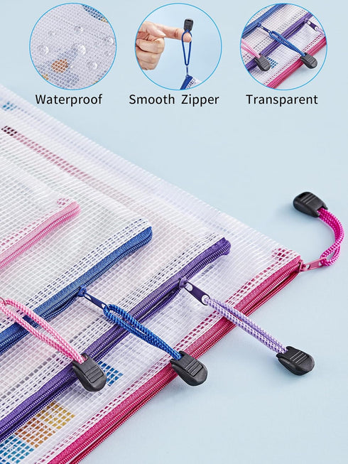 JARLINK 18 Pack 8 Sizes Mesh Pouch, Waterproof Zipper File Bags for Office, School, Travel Accessories, and Home