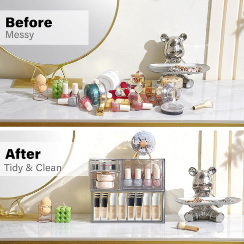 4 Set 2 Countertop, Prsildan Acrylic Drawer Makeup Organizer with Drawers, of Office Desk Organizers Accessories, Clear