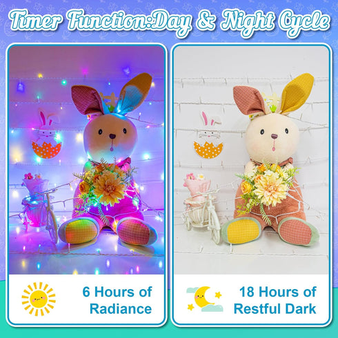 cshare 16.4ft 50LED Easter String Lights Battery Operated, Pastel Easter Lights with Timer White Wire Fairy Lights