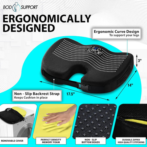 Tailbone Seat Cushions for Office Chairs, Desk Chairs, and Car Seats - Enhances Posture and Support - Non-Slip