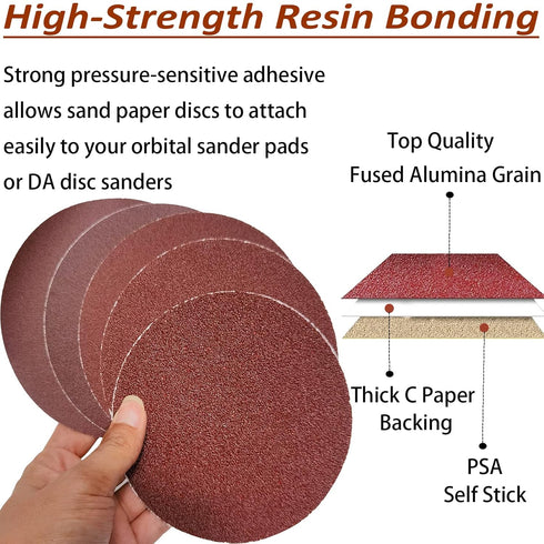 Premium 60 PCS 6" PSA Sanding Discs, 10 Each of 80 100 120 180 240 400 Grit for DA Sander