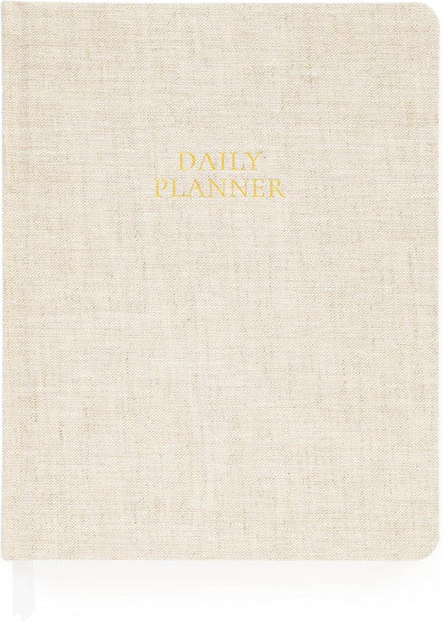 Sugar Paper Undated Daily Planner - Fabric Cover, 7 x 9 Inches Hardcover Weekly Planner (Flax)