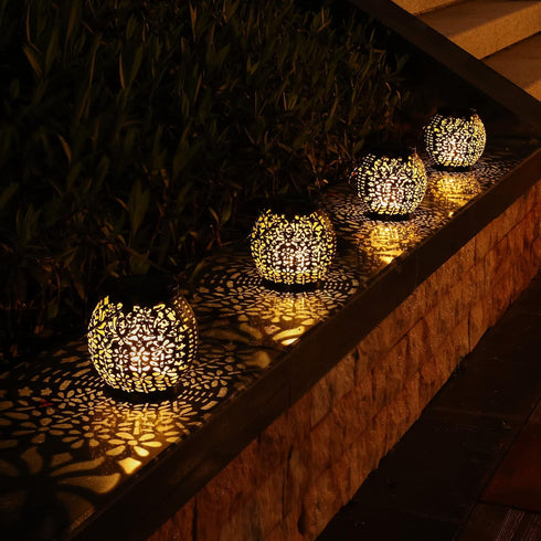 2 Pack Brizled Solar Lantern Lights, Outdoor LED Hanging Lantern Lights with Star Projection, Warm White Solar Garden