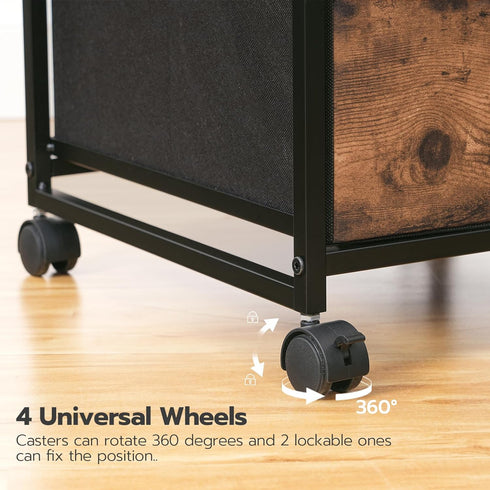 HOOBRO Vertical 3-Drawer Mobile File Cabinet, Rustic Brown Office Cabinet, Rolling Printer Stand, A4/Letter-Sized