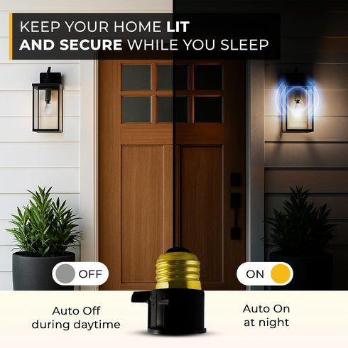 Bulb Touch & Glow - Dusk-to-Dawn Photocell Light Control - Automatic Light Sensor Socket - Outdoor Socket - Energy