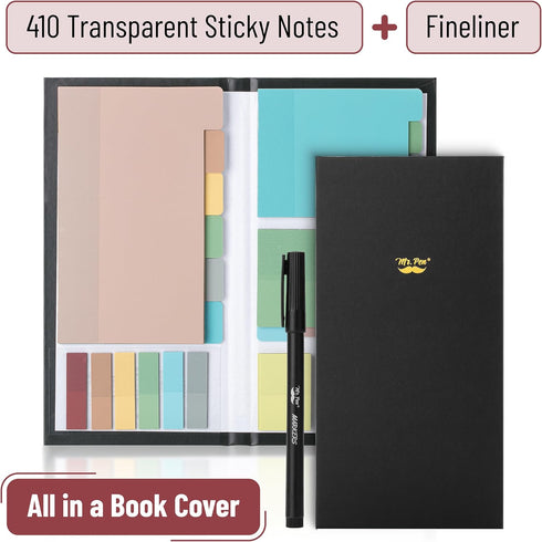 Mr. Pen Transparent Sticky Note Set, 410 Pack, Divider Tabs, Morandi Colors, Translucent Sticky Notes for Planner