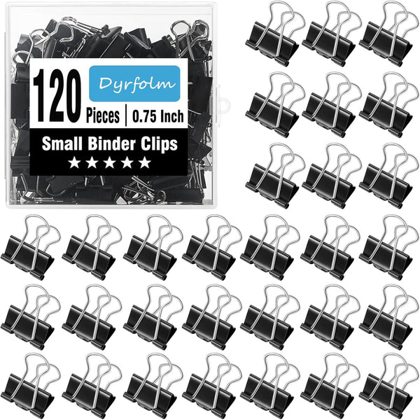 Small Binder Clips, 120 Pack, 3/4 Inch Width, Black Binder Clips, Mini Paper Clamps for Office Supplies