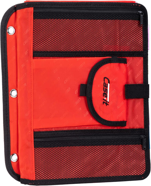 Case It 5-Tab Binder Accessory, 5-Color Tabbed, 6 Pocket Expanding File, Fits Standard 3 Ring Letter Size Binder, Red