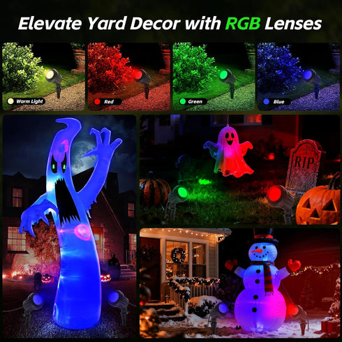 120V 2700K 3 IP67 (2 Pack, Spotlight Outdoor Plug-in, Warm White LED Landscape Spot Lights with RGB Lenses for Yard