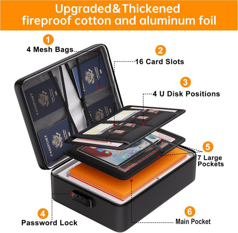 DocSafe 5200°F Document Organizer with Lock, Fireproof & Waterproof Box, 8 Layers for Important Documents