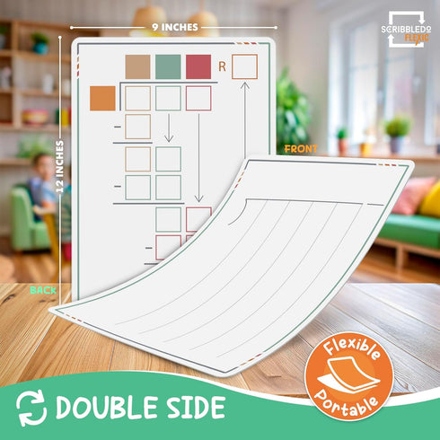 SCRIBBLEDO Division Math Practice Small White Board Dry Erase Sheets, 9”x12”, Pack of 10 for Classroom