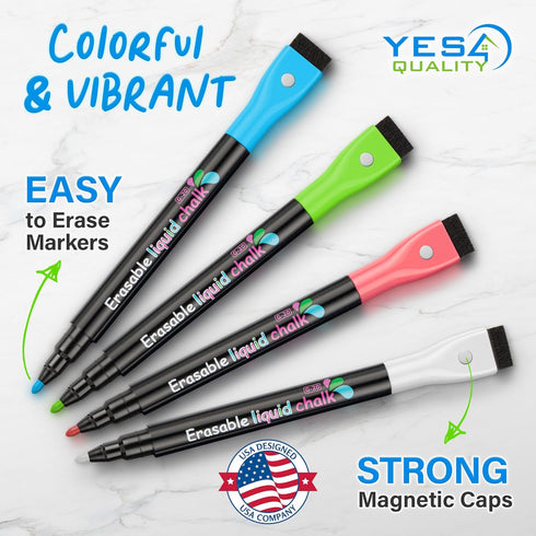 Magnetic Dry Erase Black Menu Board (16 x 12") for Fridge, Weekly Meal Planner with 4 Neon Chalk Markers & Cloth Eraser