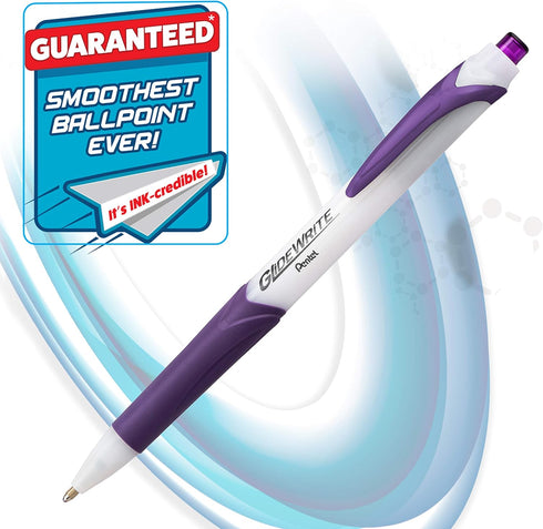 Pentel GlideWrite Ballpoint Pen with TechniFLO Ink, (1.0mm) Medium Line, Asst Ink, 14-Pk (BX910BP14M), Assorted 3 by Pentel