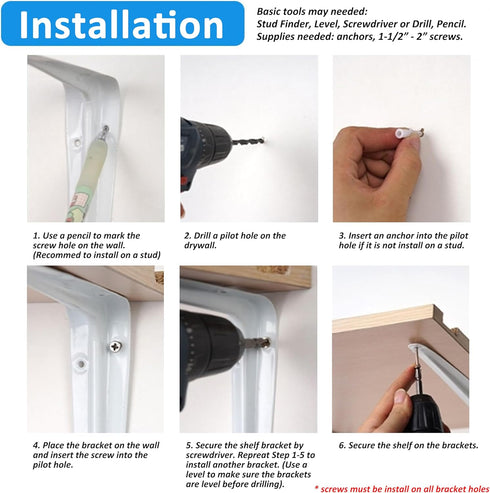 Wideskall 10" 12" inch Pack 12 Metal x Wall Corner Angle Shelving Shelf Brackets, Grey