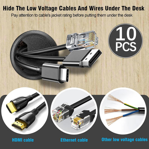 JTemgle 2-3/8" Grommet, 10 Spring Desk Plastic Cable Hole Cover Computer Table Cord Wire Organizer Caps Desktop Cord